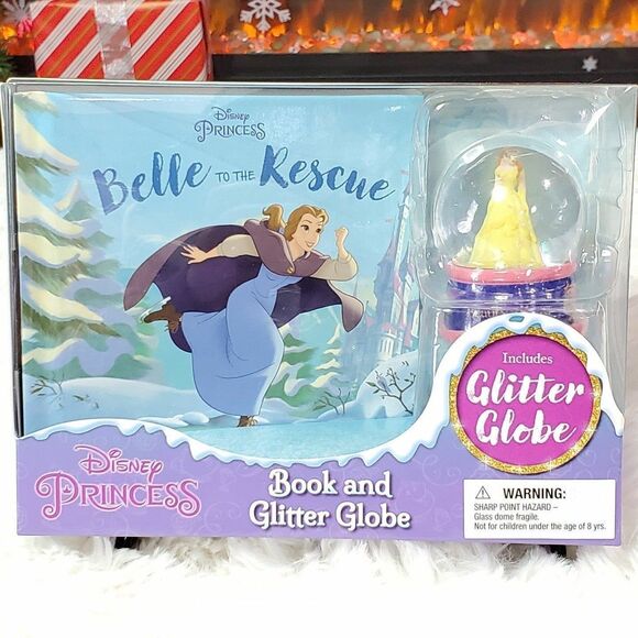 Disney Winter Princess Belle Book & Glitter Snowglobe Collectible Christmas Set